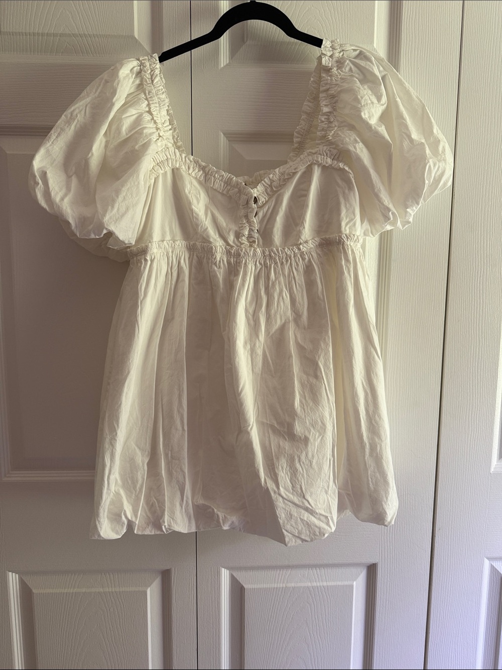 Free People White Puff-Sleeve Mini Dress